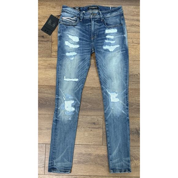 NEW Cult of Individuality Mens Heritage Denim Distressed Jeans 30 X 32 Skinny - Picture 1 of 5